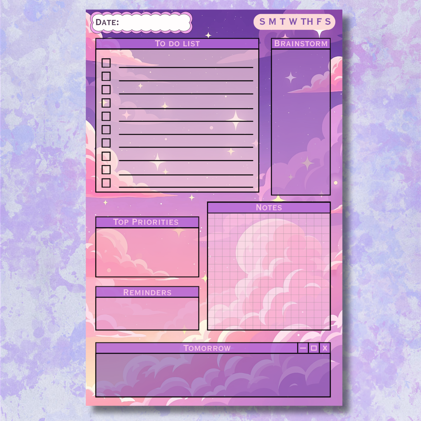 Purple Peaceful Clouds Daily Planner