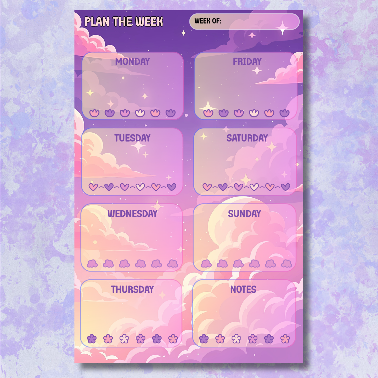 Purple Peaceful Clouds Weekly Planner