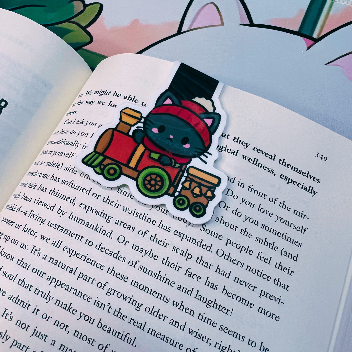 Black Cat On a Train Magnetic Bookmark