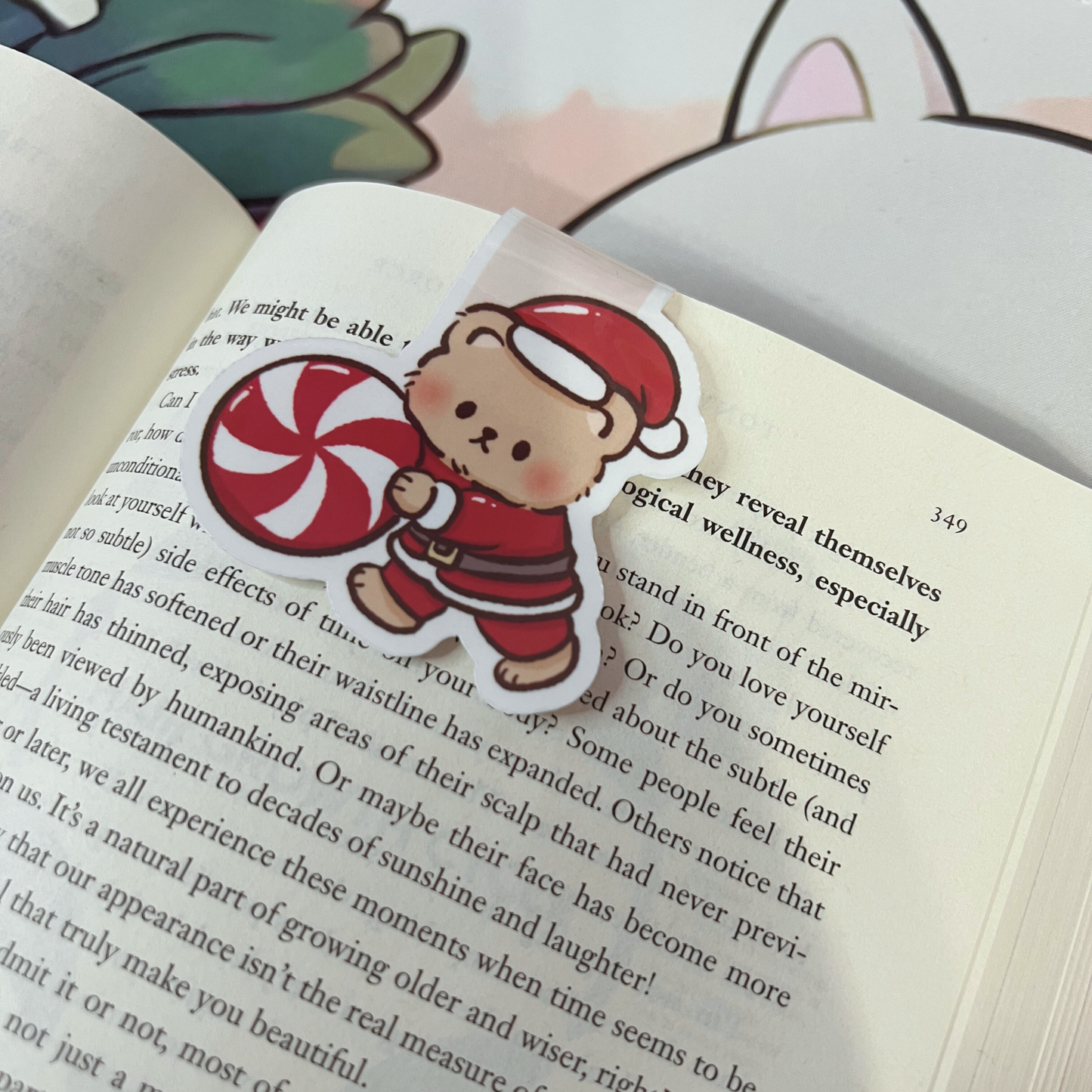 Brown Bear Candy Cane Magnetic Bookmark