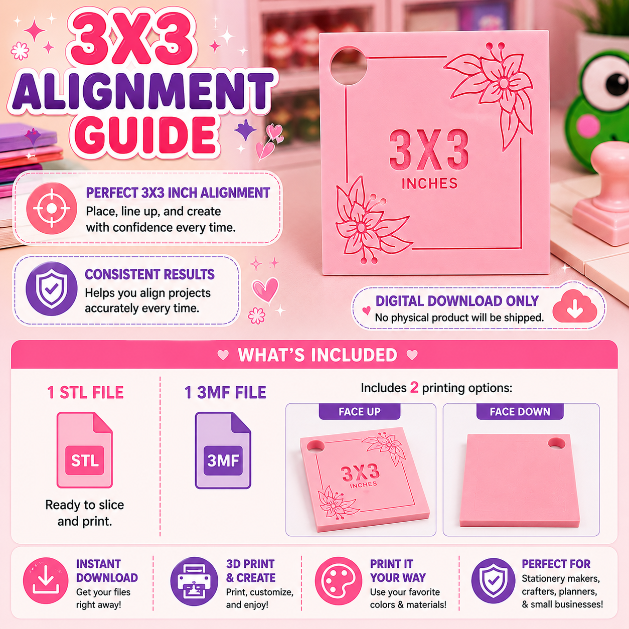 Paper Cutter Alignment Guide-3x3 STL FILE