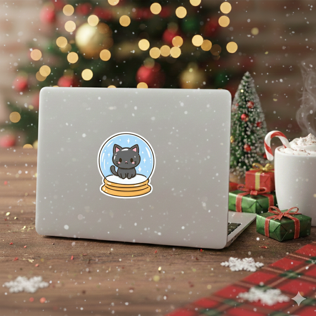 Black Cat Snow-Globe Kawaii Christmas Sticker