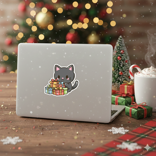 Jingle Bell Black Cat Kawaii Sticker