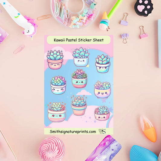 Kawaii Pastel Succulent Pot Sticker Sheet