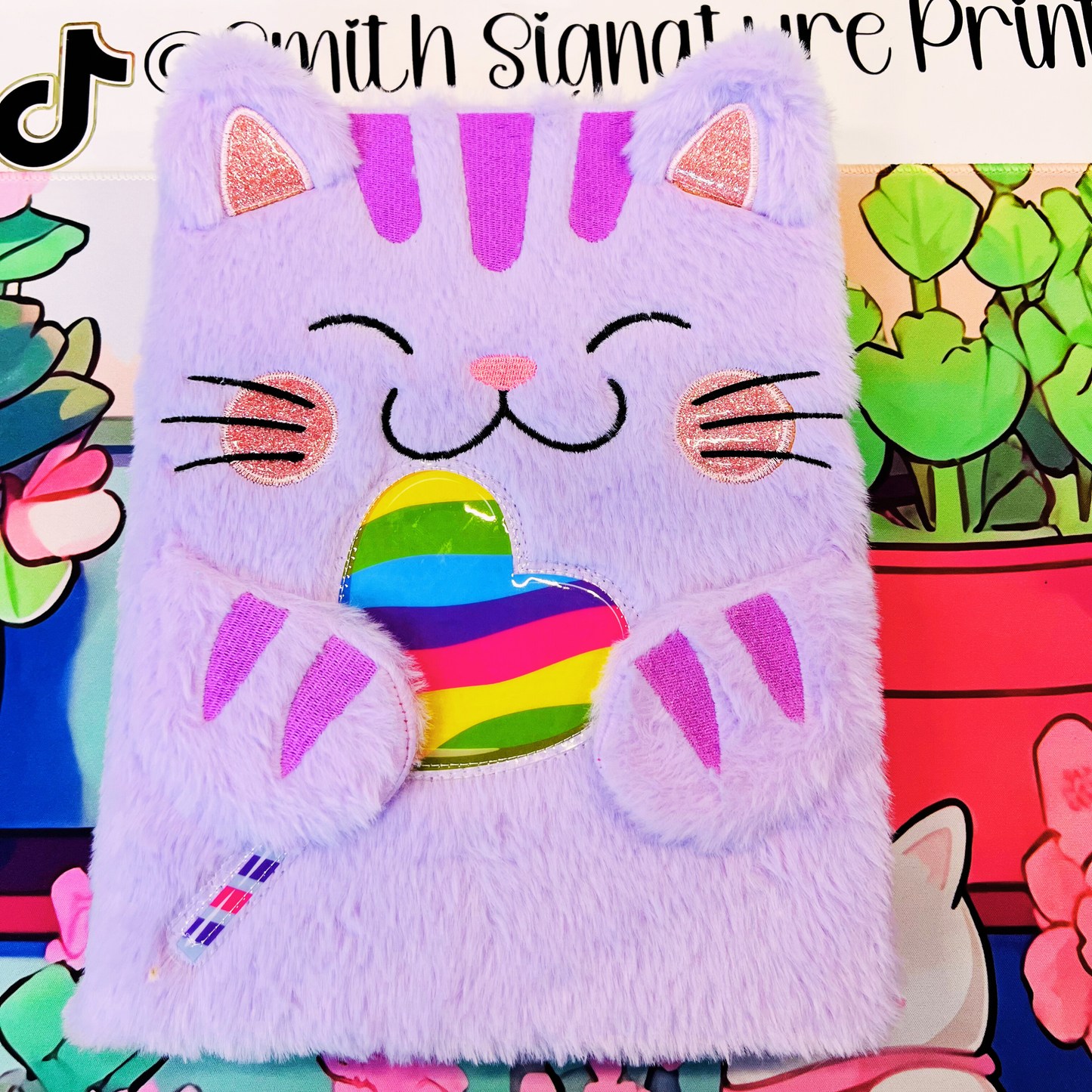Kawaii Furry Purple Cat Sticker Journal (Sketch Pad)