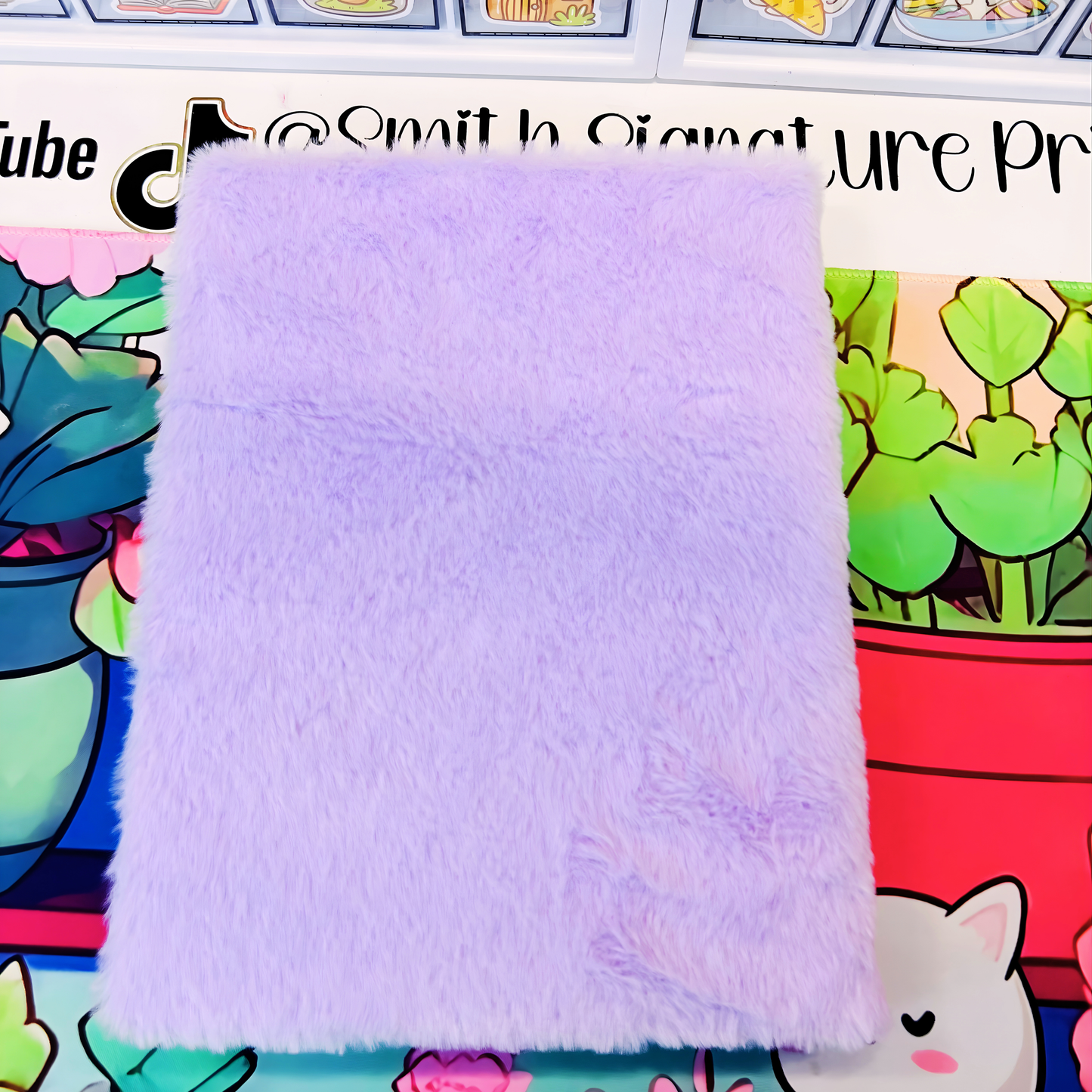 Kawaii Furry Purple Cat Sticker Journal (Sketch Pad)