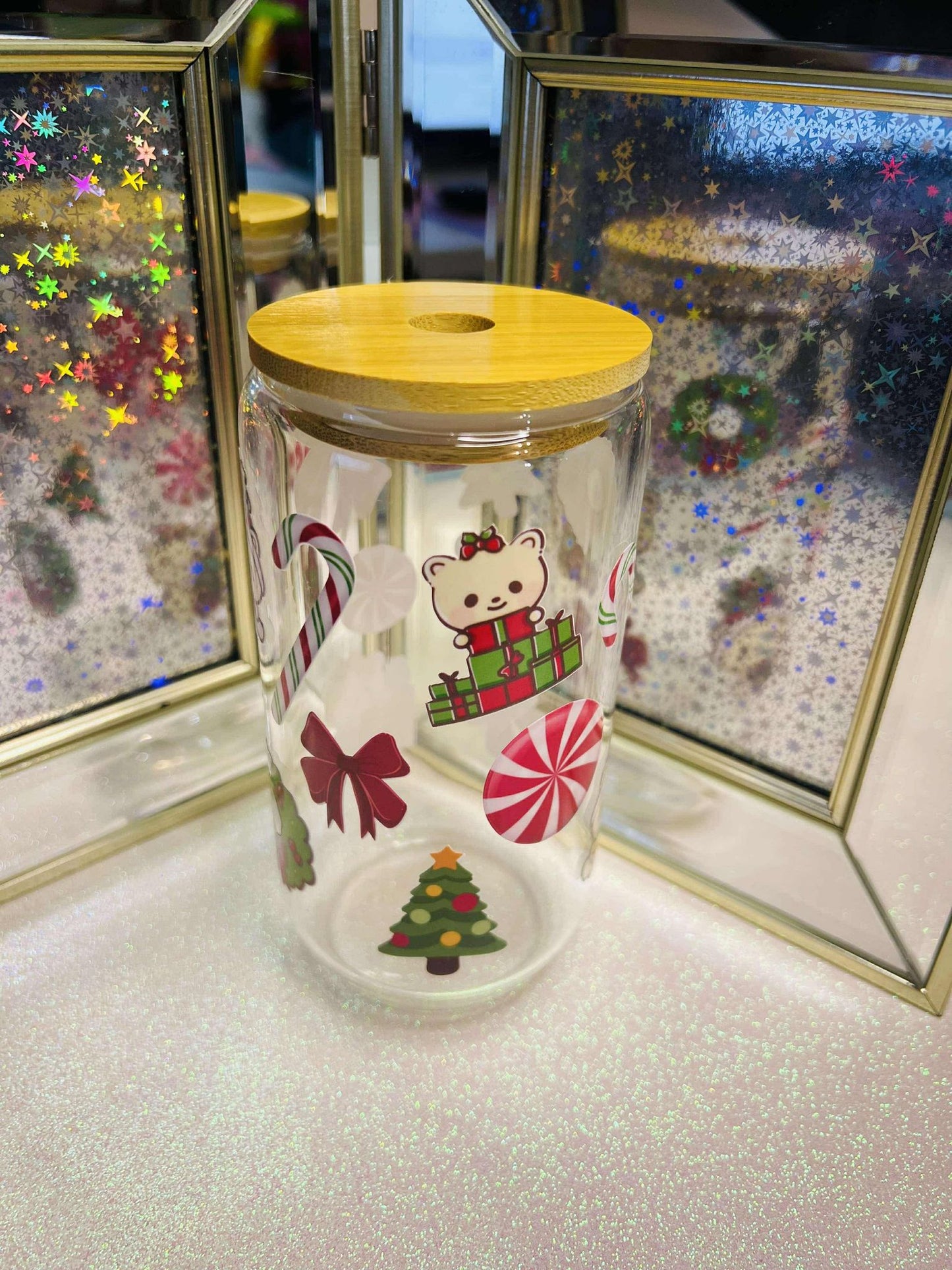 Honni the Bear" Christmas" Glass cup