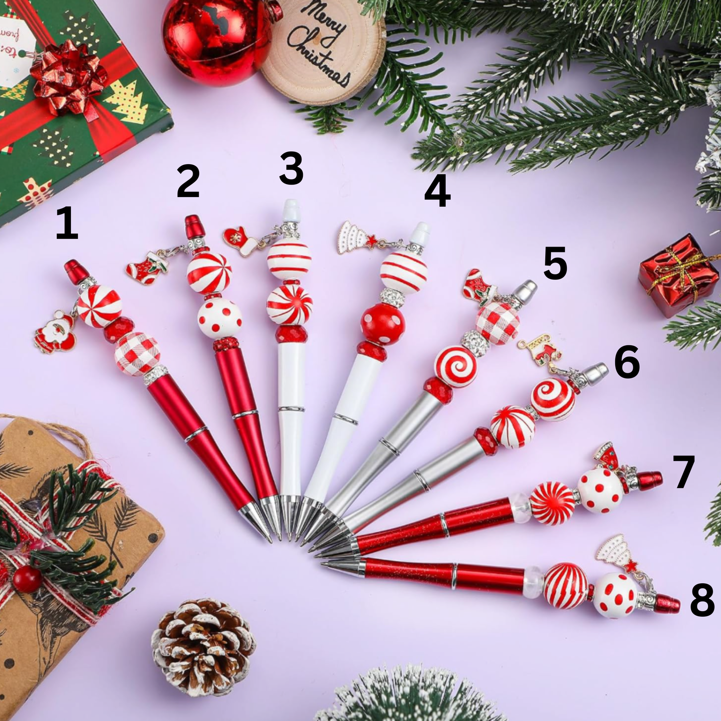 Candy Cane Christmas Beaded Pen