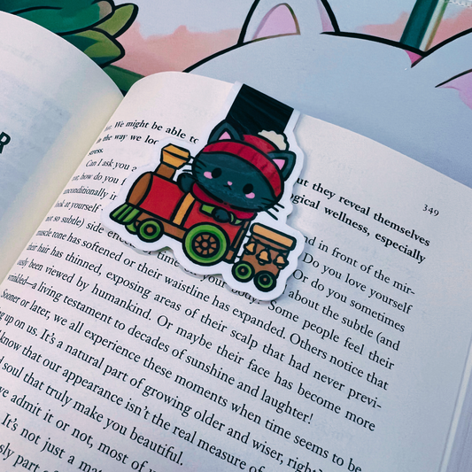 Black Cat On a Train Magnetic Bookmark