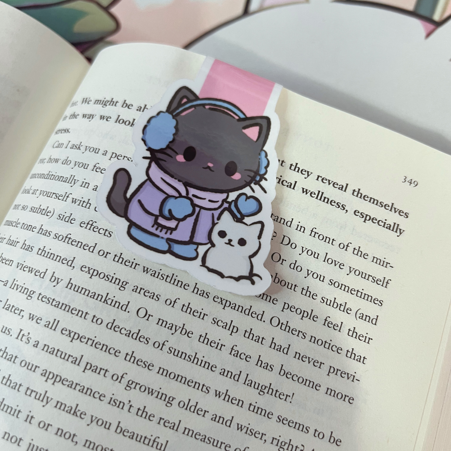 Black Cat Snowman Magnetic Bookmark