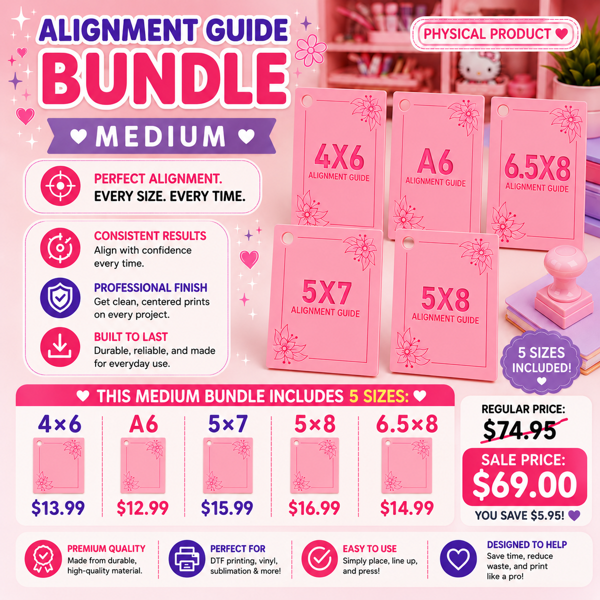 Alignment Guide Bundle- MEDIUM(4x6,A6, 5x7,5x8,6.5x8)