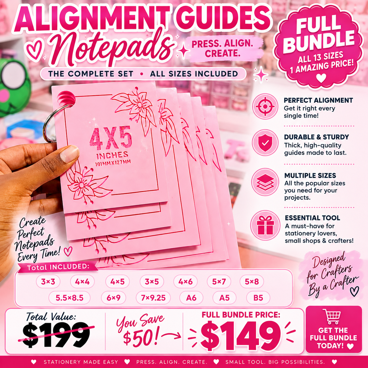 Guillotine/Paper Trimmer Cutting Alignment Guides- Full Bundle