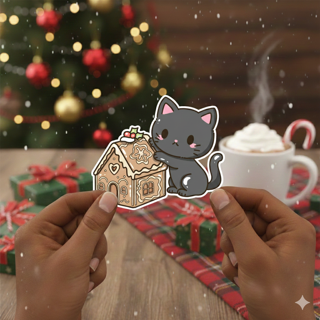 Kawaii Winter Whiskers Kitty Christmas Sticker