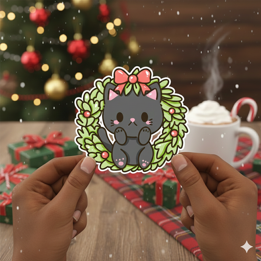Merry Meowmas Black Cat Sticker