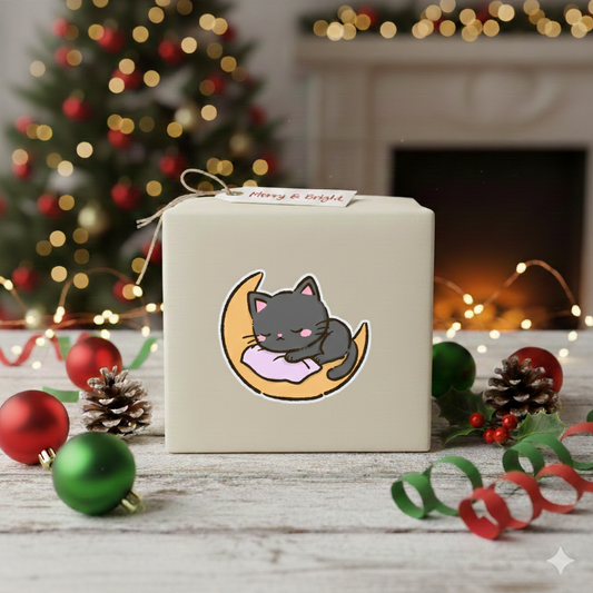 Black Cat Snoozin Cute Kawaii Christmas Sticker