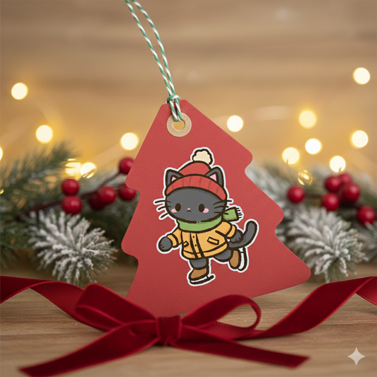 Black Cat Ice Skating Cute Kawaii Christmas Sticker