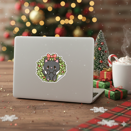Merry Meowmas Black Cat Sticker