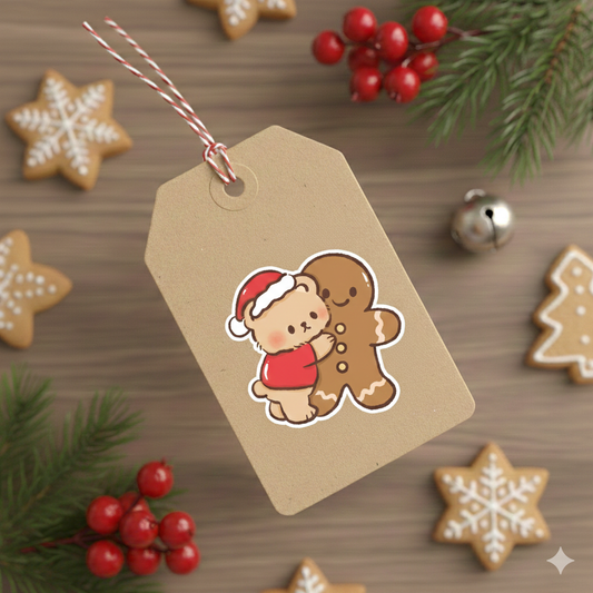 Brown Bear Gingerbread man Cute Kawaii Christmas Sticker