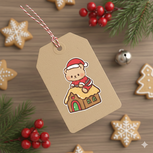 Santa Brown Bear Cute Kawaii Christmas Sticker