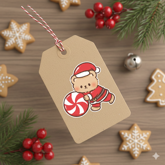 Santa Brown Bear Candy Cane Cute Kawaii Christmas Sticker