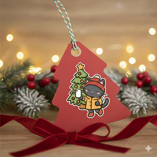 Black Cat Cute Kawaii Christmas Tree Sticker