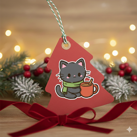 Black Cat Coco Cup Cute Kawaii Christmas Sticker