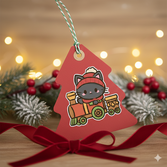 Black Cat Train Cute Kawaii Christmas Sticker