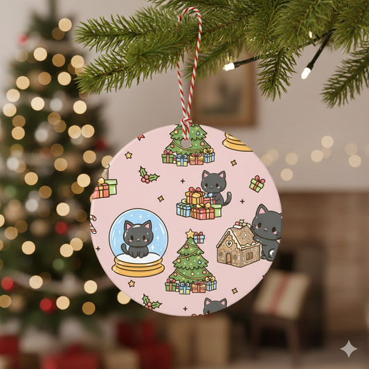 Black Cat Winter Whiskers Wishes Kawaii Ornament