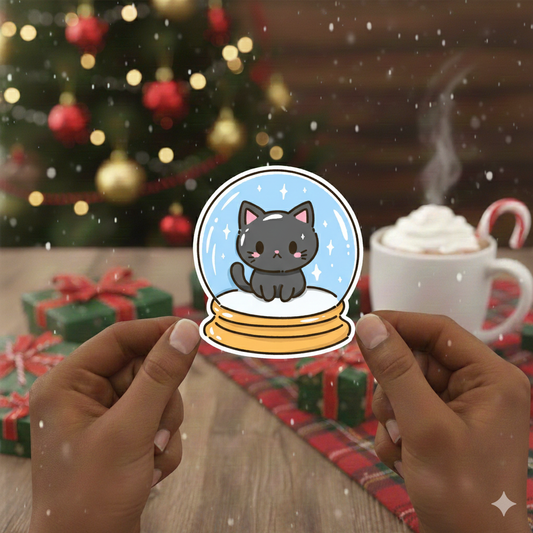 Black Cat Snow-Globe Kawaii Christmas Sticker