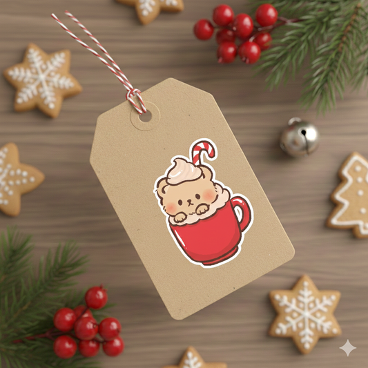 Brown Bear in a Cup Cute Kawaii Christmas Sticker