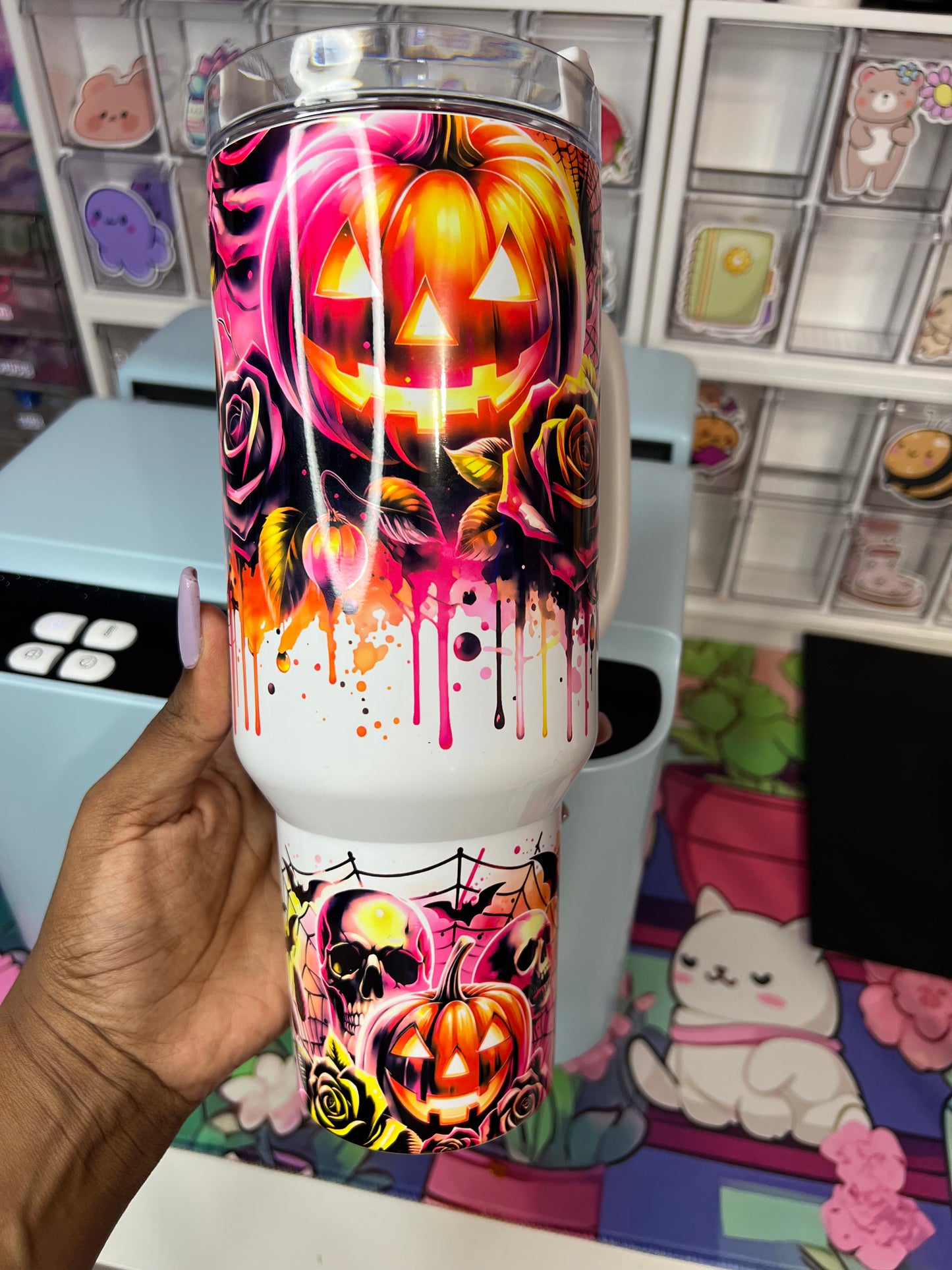 40 oz Kawaii Halloween Neon Pumpkins and Skulls