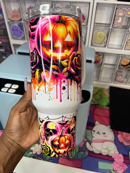 40 oz Kawaii Halloween Neon Pumpkins and Skulls