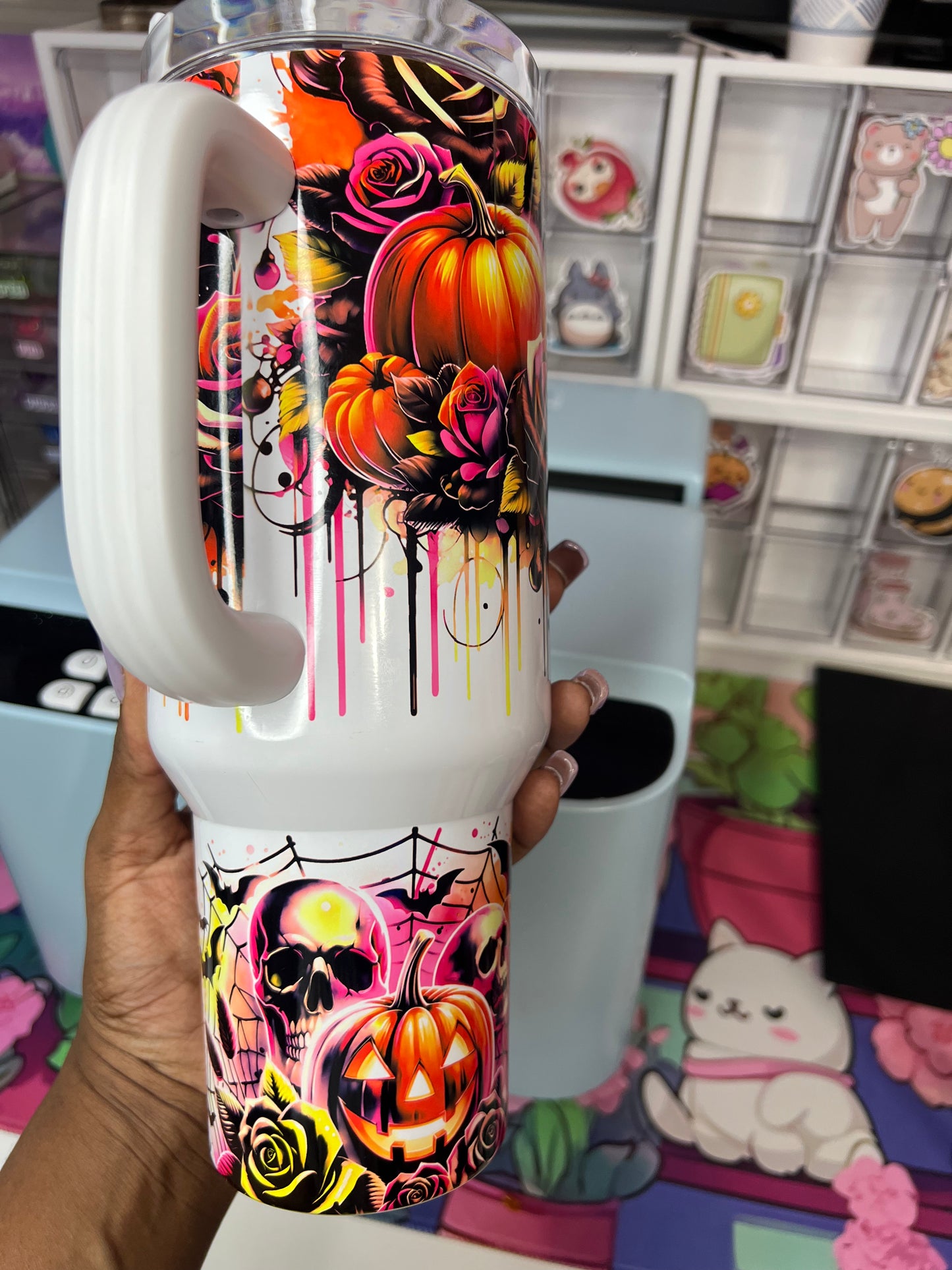 40 oz Kawaii Halloween Neon Pumpkins and Skulls