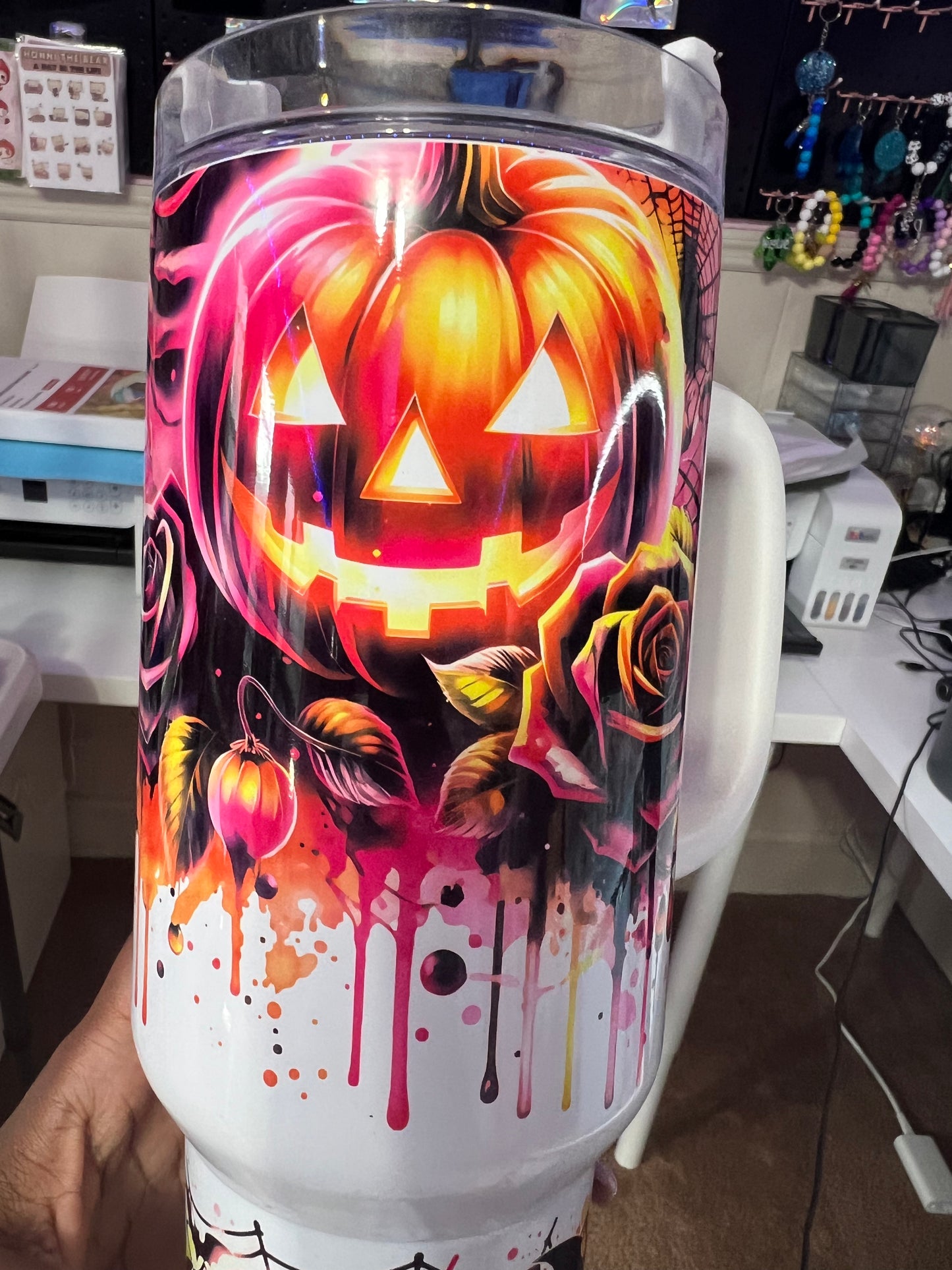 40 oz Kawaii Halloween Neon Pumpkins and Skulls