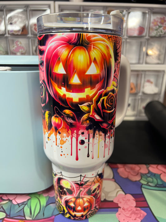 40 oz Kawaii Halloween Neon Pumpkins and Skulls
