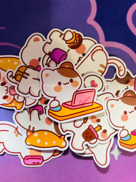 Kawaii Productive Cat Sticker Pack (Clearance Sale)