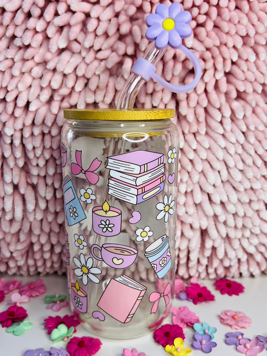 Girly Book Lover 16 oz. Glass Cup