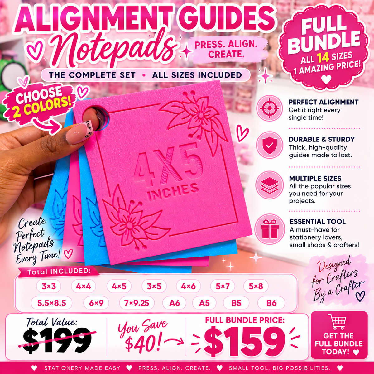 Guillotine/Paper Trimmer Cutting Alignment Guides- Full Bundle(Choose 2 colors)