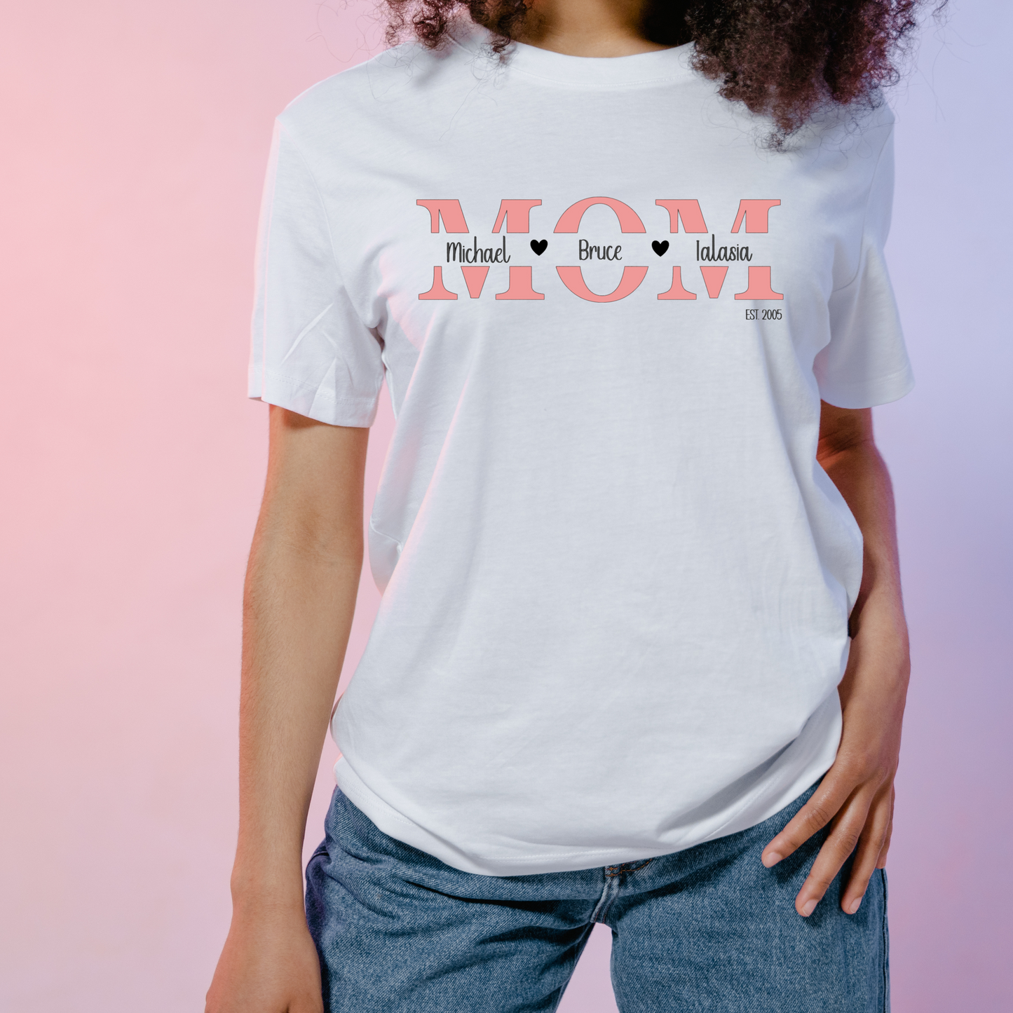 Glitter "Mom" Shirt with Children's Names