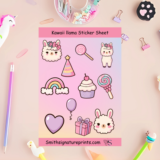 Kawaii llama Sticker Sheet